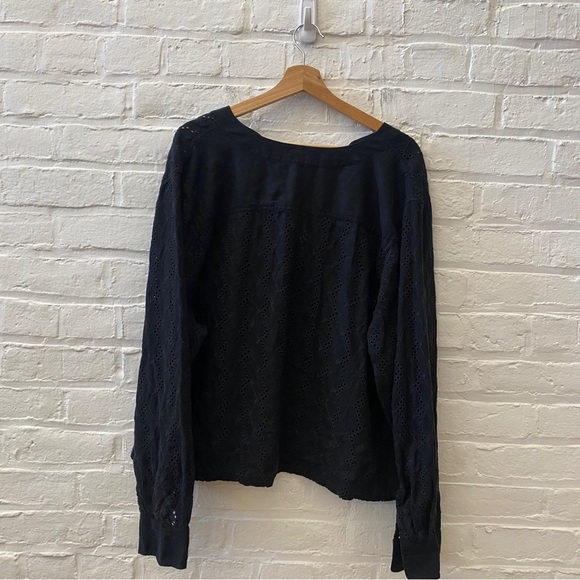 Madewell || Long-Sleeve Popover Top in Eyelet Linen Blend Black XXL - Picture 4 of 8